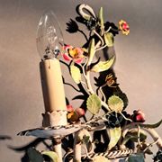 Two-light polychrome painted wrought iron wall lights, Italy 1950/1960.