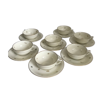 Lot de 7 tasses à thé en porcelaine de Limoges crème et décor doré — Ancienne Fabrique Royale