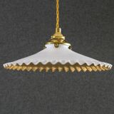Pendant light in antique glass painted in white and gold - new socket and cable