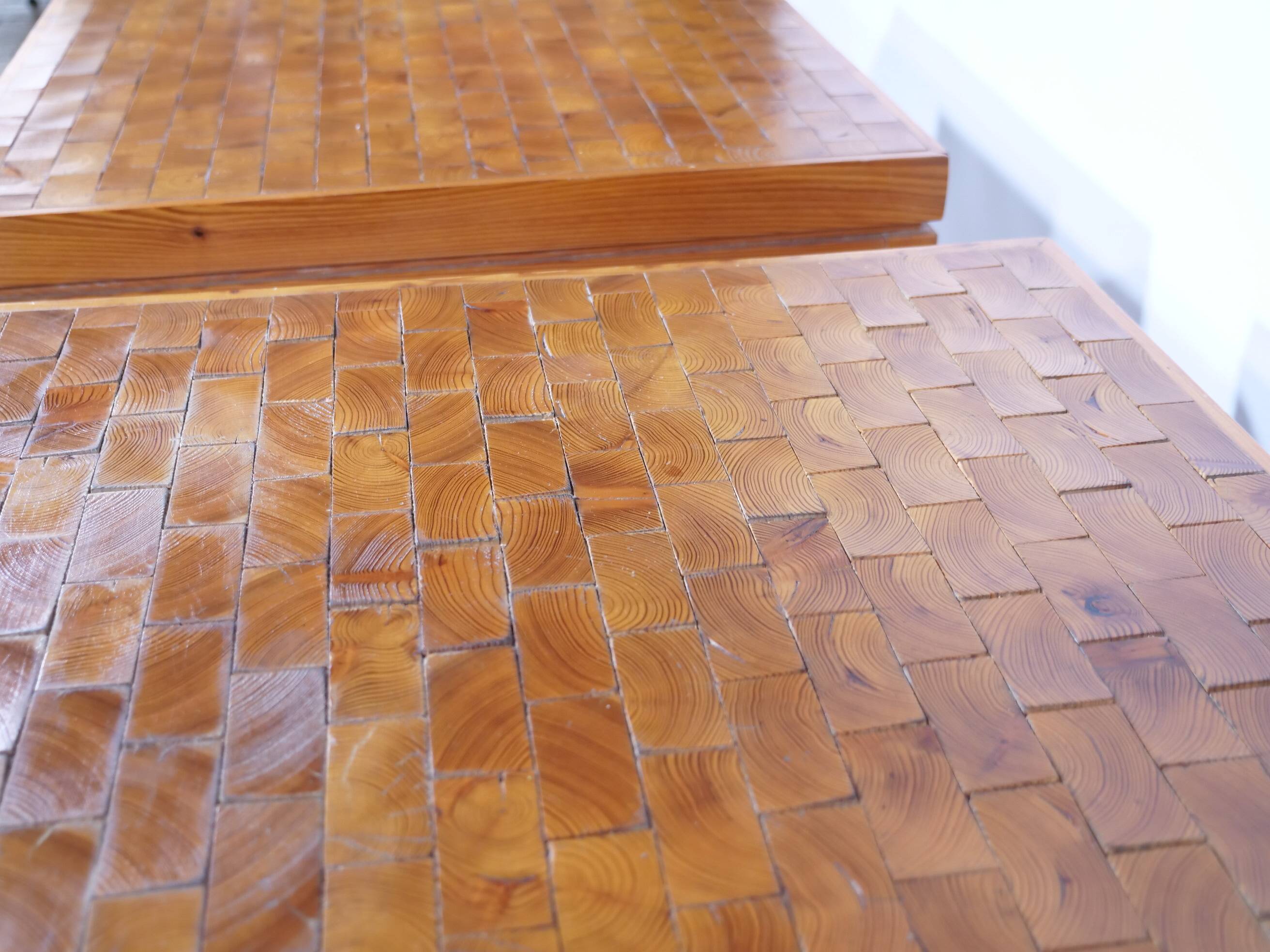 Vintage End Grain Wood Mosaic Tables  1960s