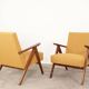Vintage armchair, mustard yellow, curly zigzag pattern, set of 2