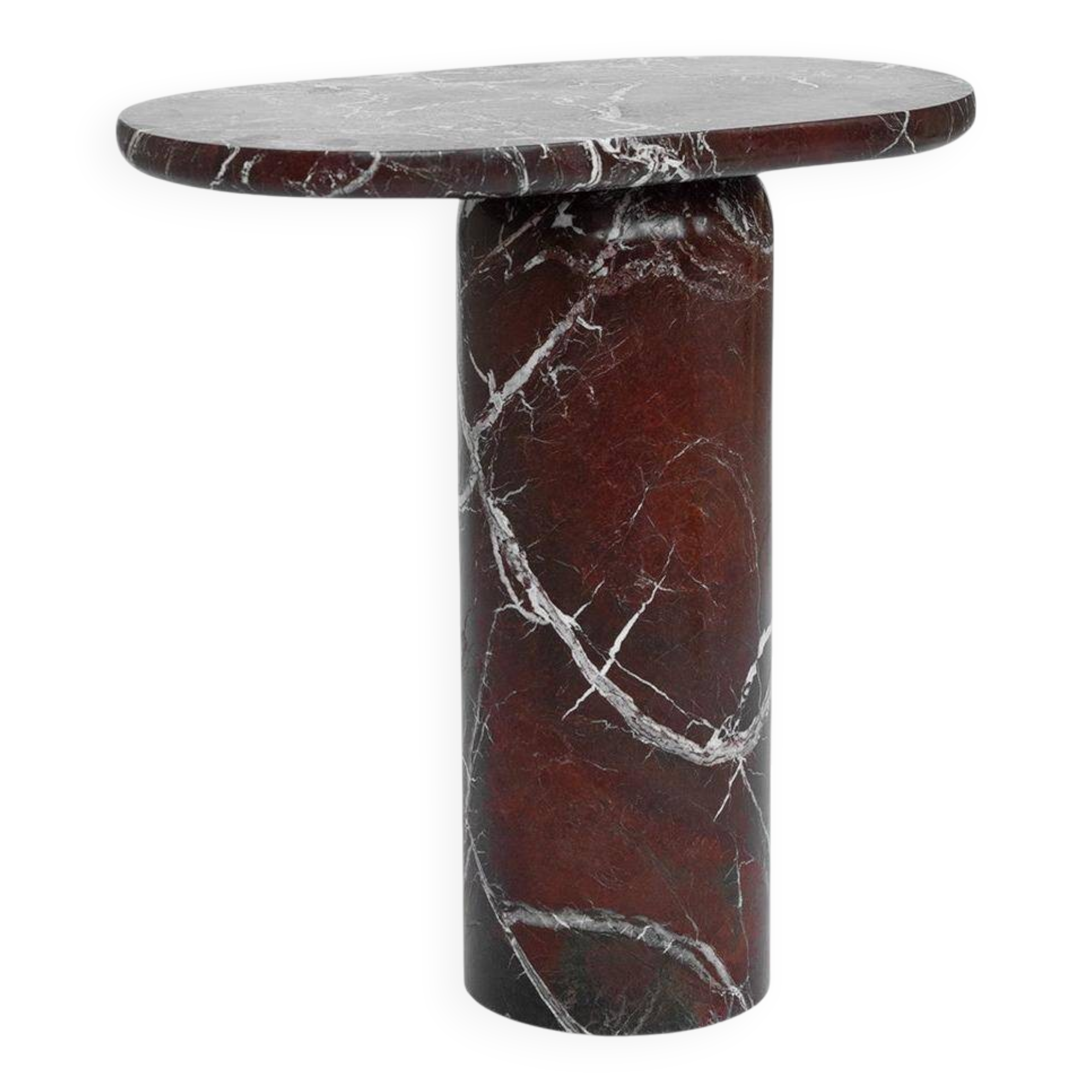 "Bold" side table in Rosso Levanto marble
