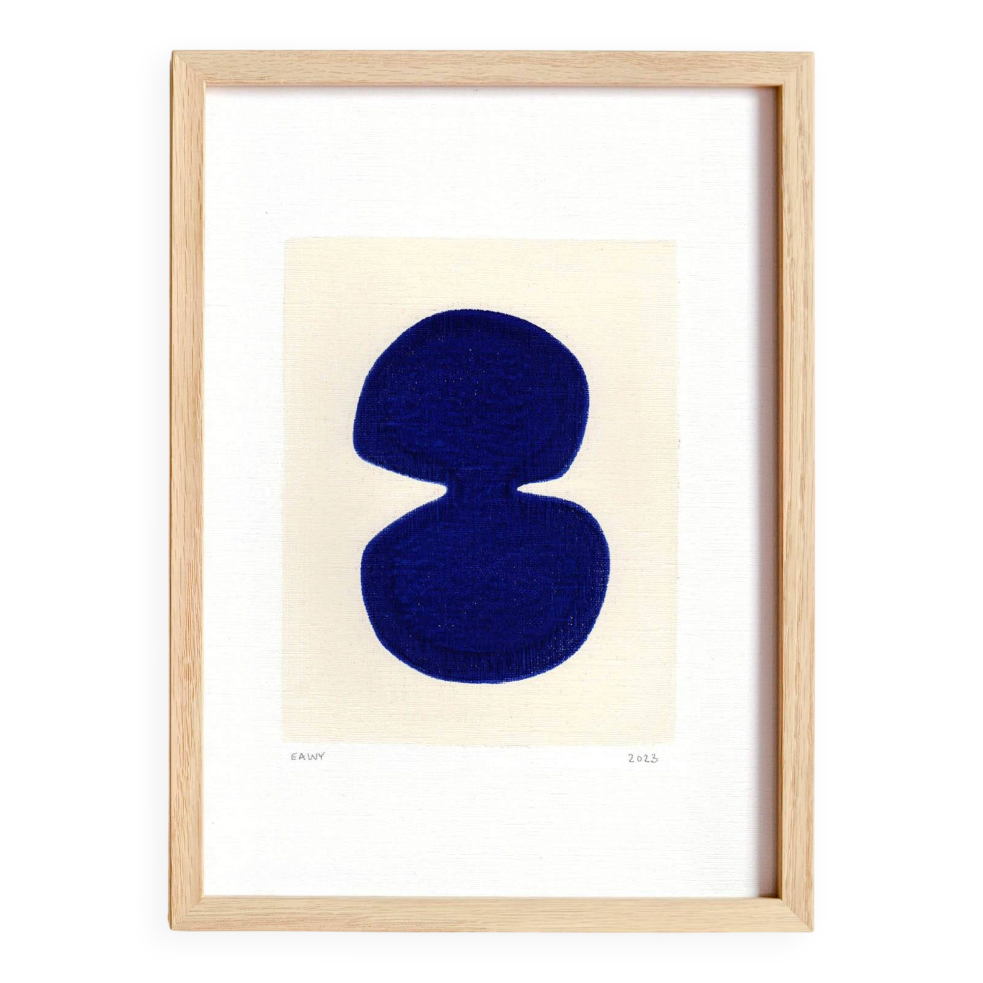 abstract painting on ultramarine blue paper signed Eawy
