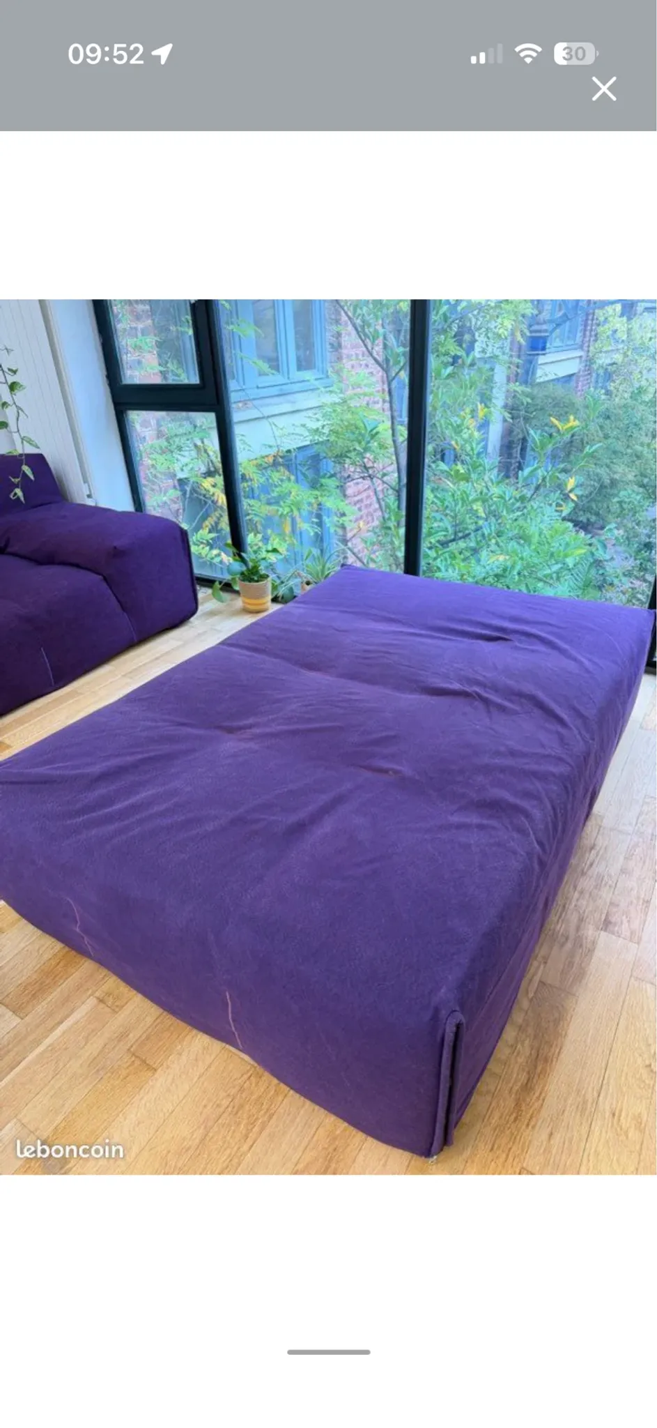 Sofa module/chaise longue (meridienne) in violet, "Tufty-Too" by Patri