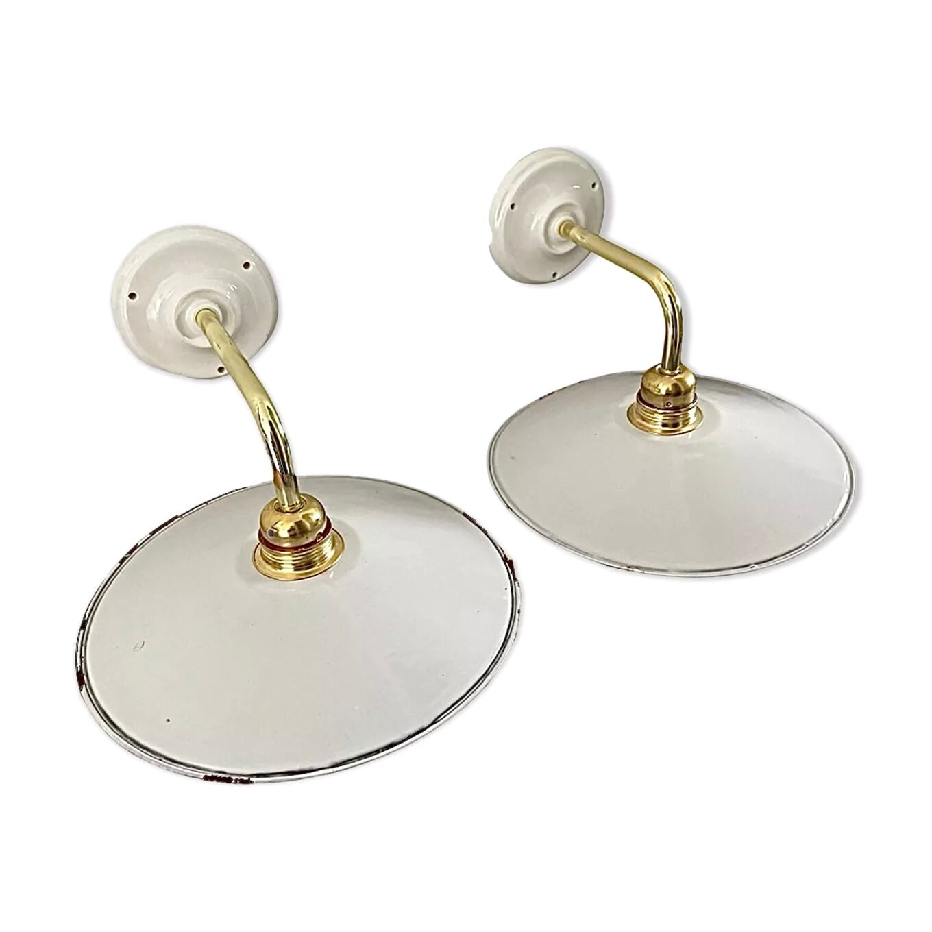 Set of two sconces in new electrified white enamelled sheet metal