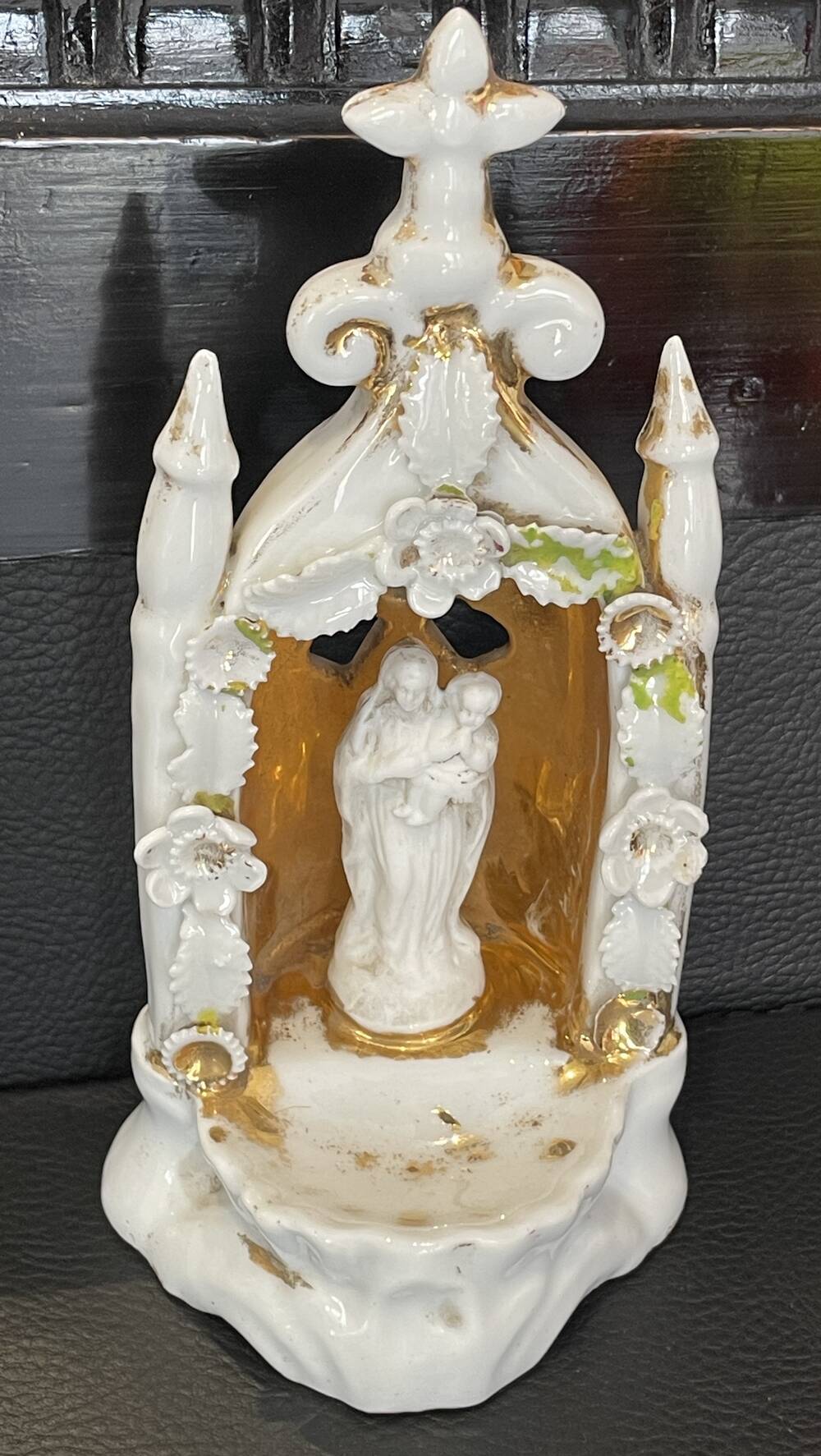 Porcelain baptismal font from paris, religious decoration, cult object.