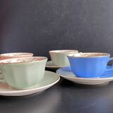 Set of 4 Villeroy & Boch Vintage 50s Cups and Saucers - Pastel & Gold