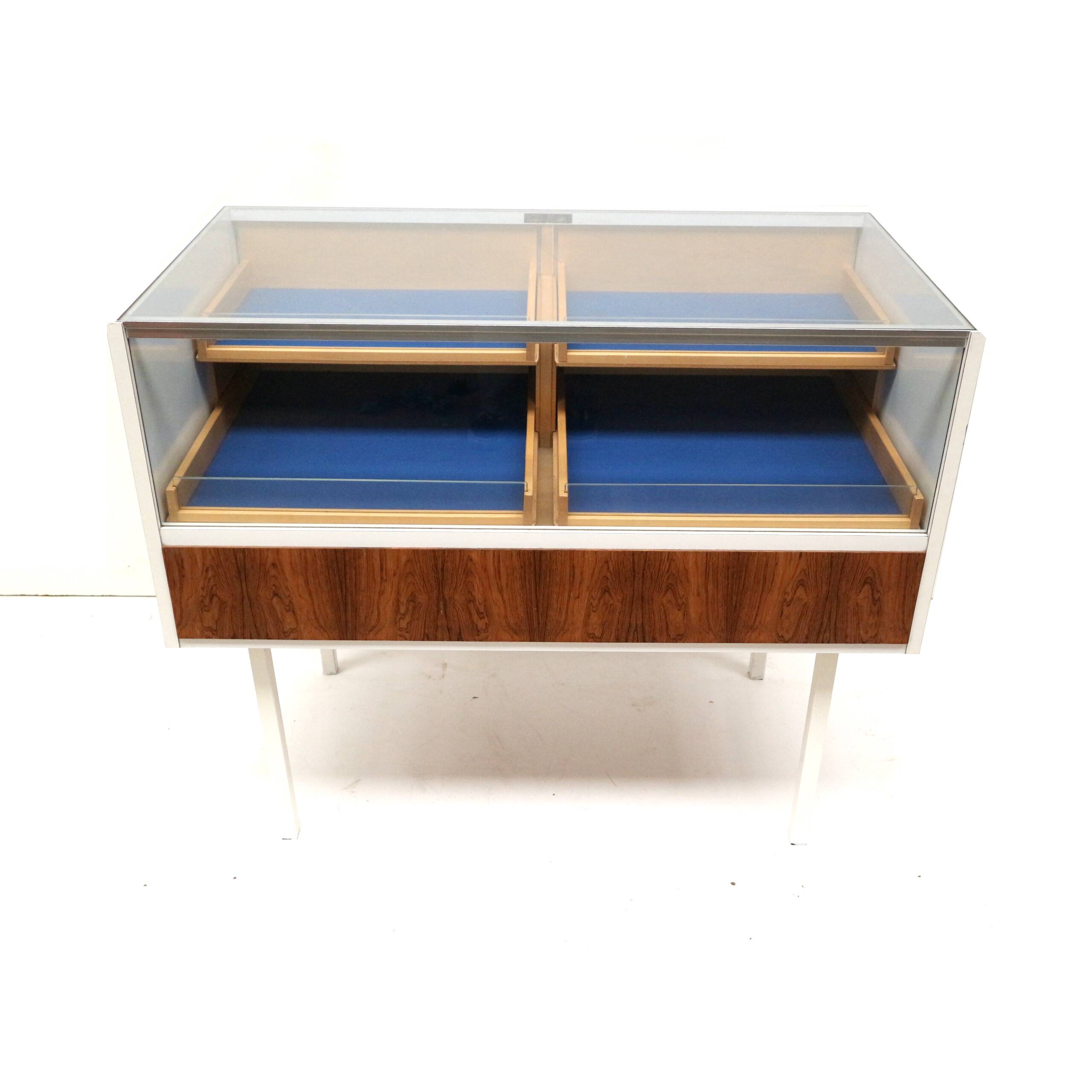 Comptoir/bureau vintage en verre avec tiroirs réalisé dans les années 1970