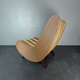 Curvy wavy pencil reed rattan bamboo low lounge chair, 1970s