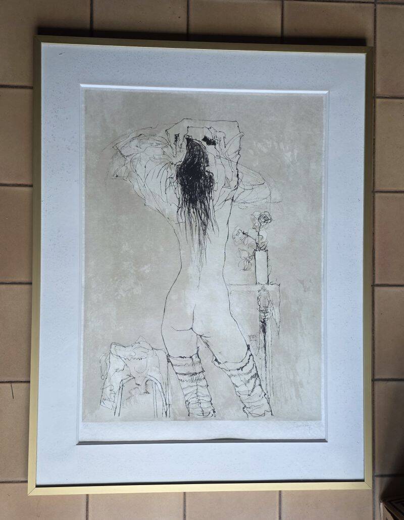 JANSEM Jean lithograph Nude from the Back to the Rose circa 1970
