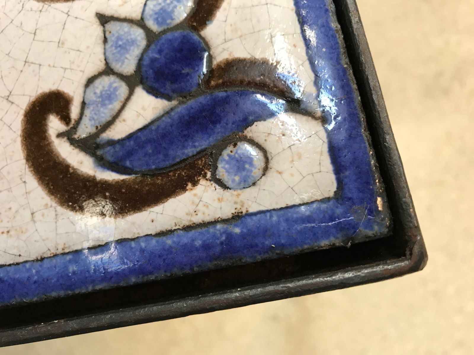 Italian ceramic tiles & steel side tables or nightstands, 1970s, set of 2
