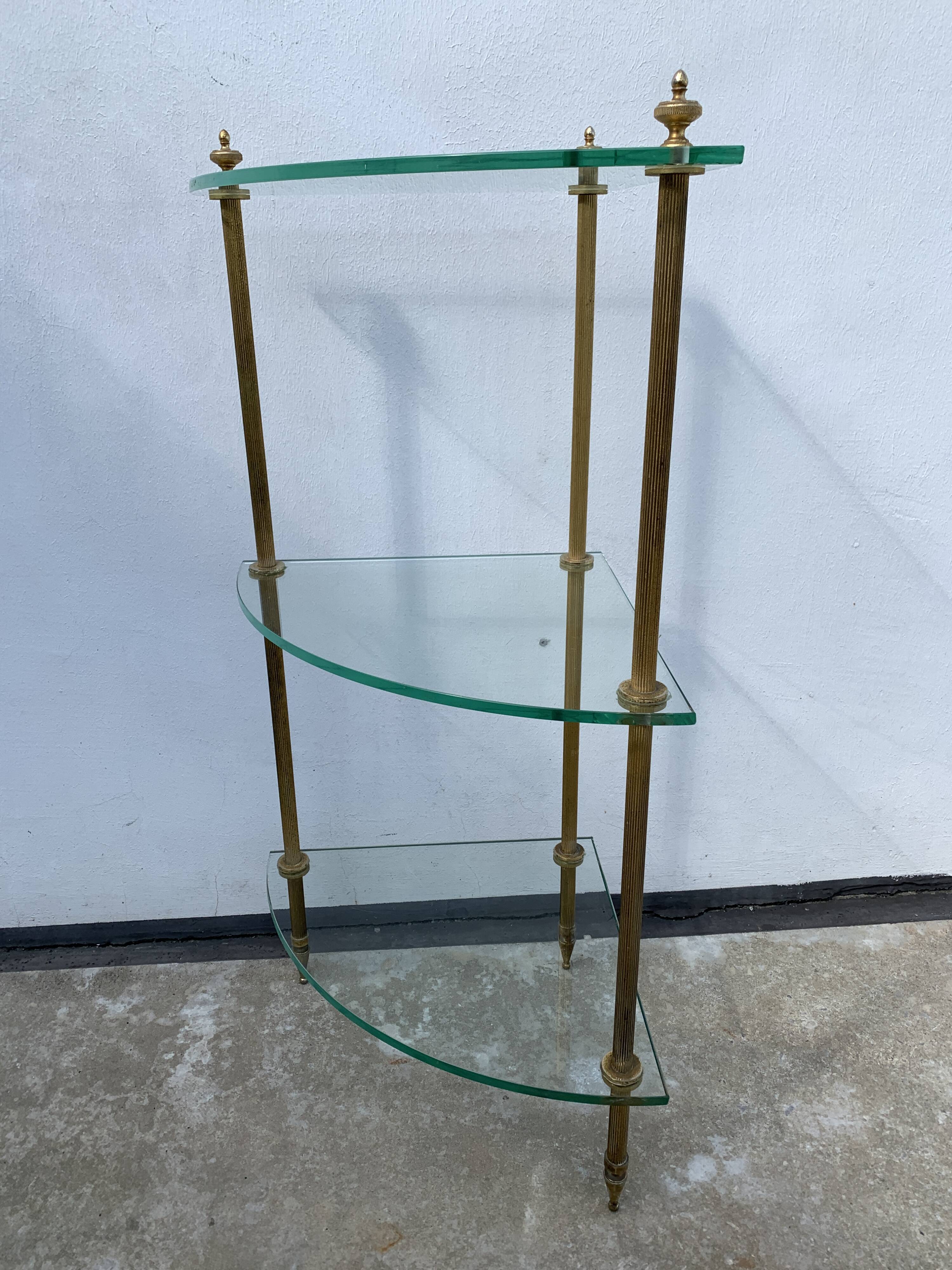 Neoclassical corner or corner seat, 3 levels in white tempered glass