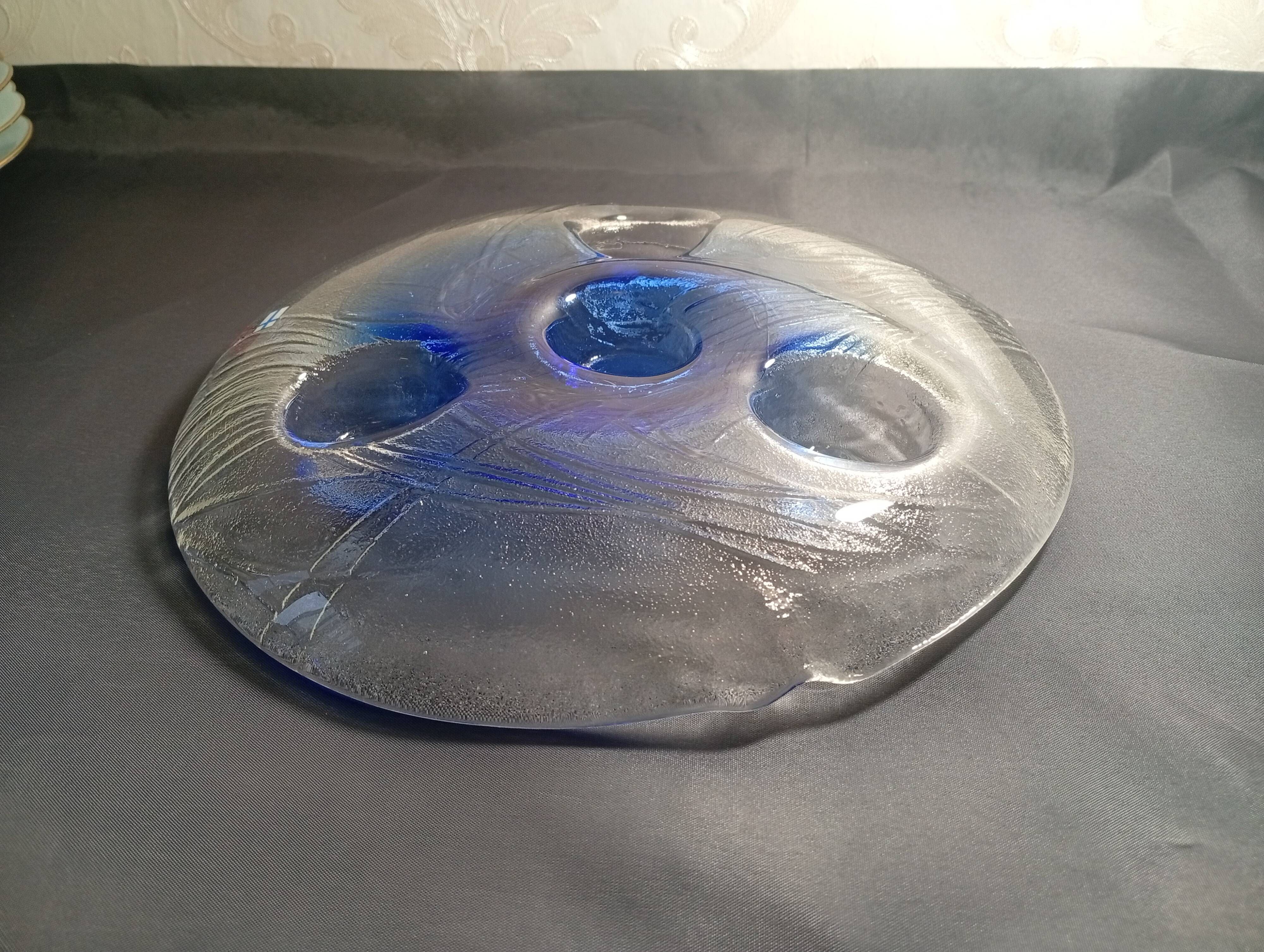 Rare Vintage Finnish Art Glass Tealight Candle Holder – Handmade Finland, 1