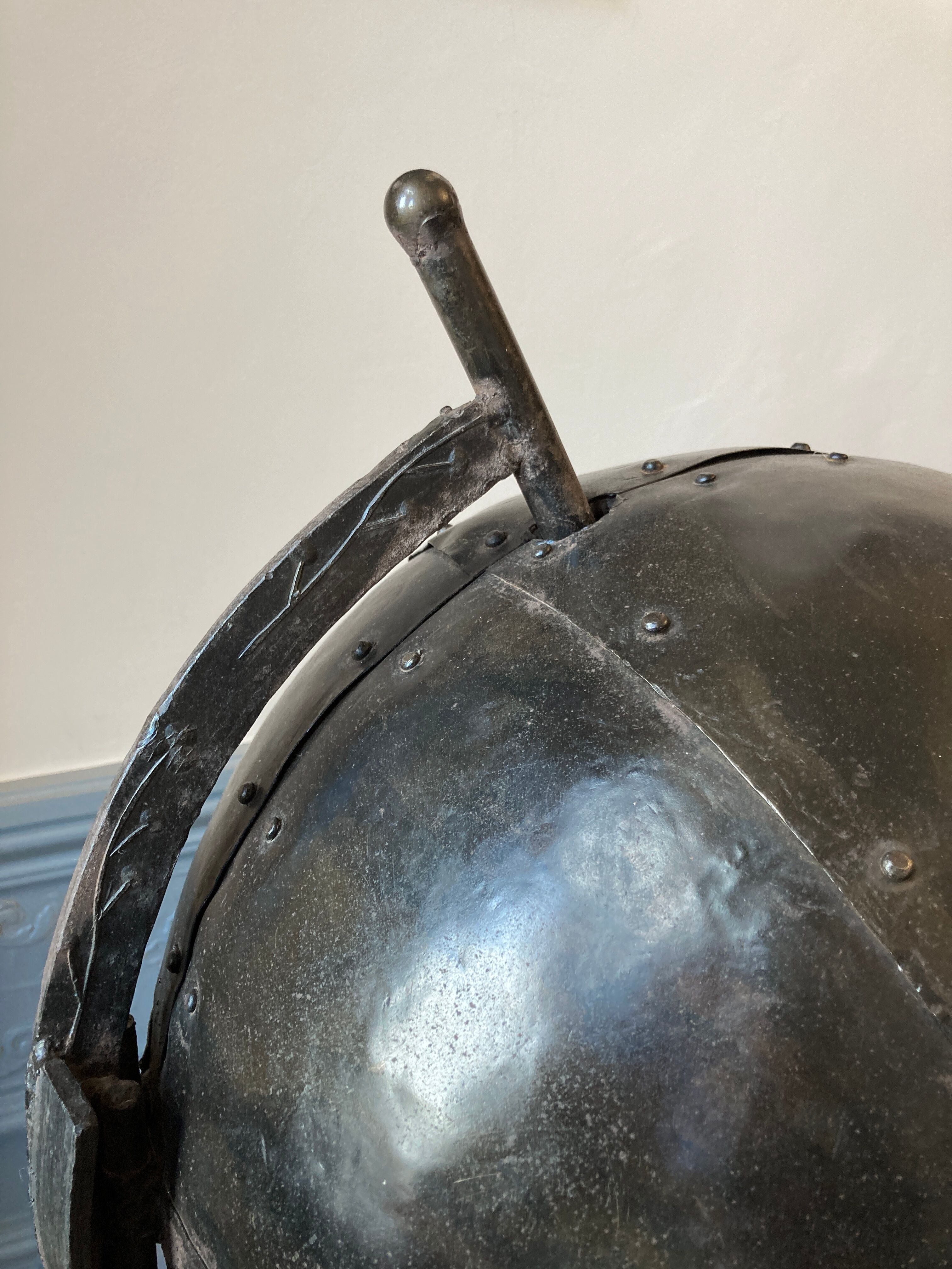 Atypical industrial furniture riveted sphere