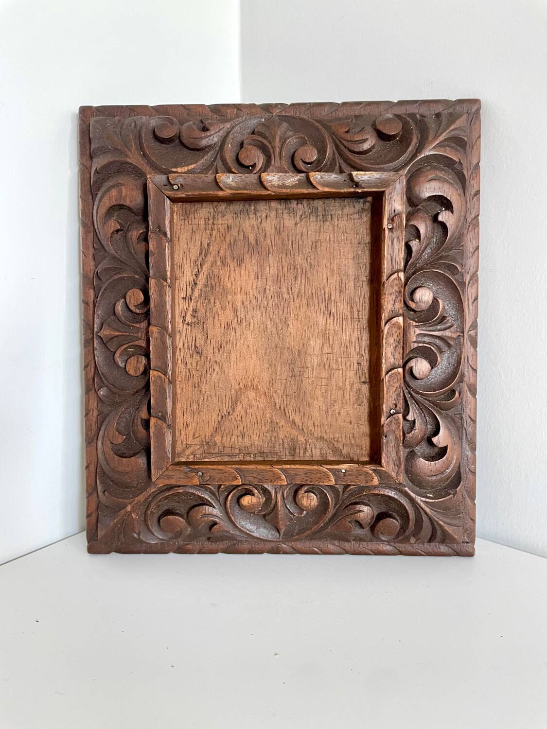Antique handcarved frame Cedarwood 21.5 cm x 19 cm