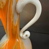 Marbled orange and white glass vase with applied handle – Art Deco