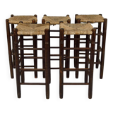 Set of 5 bar stools in the style of Charlotte Perriand, Mid-Century, France