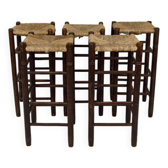 Set of 5 bar stools in the style of Charlotte Perriand, Mid-Century, France