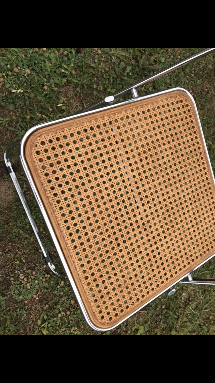 Suite de 5 chaises pliables cannages chrome 1970 Elios