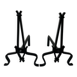 Pair of wrought and hammered iron bedside tables, 20th century