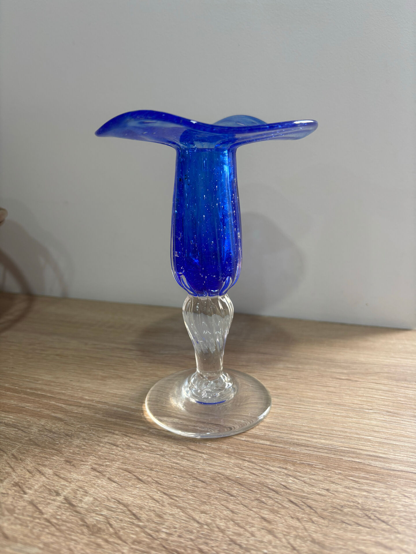 Bougeoir bleue verré bullé