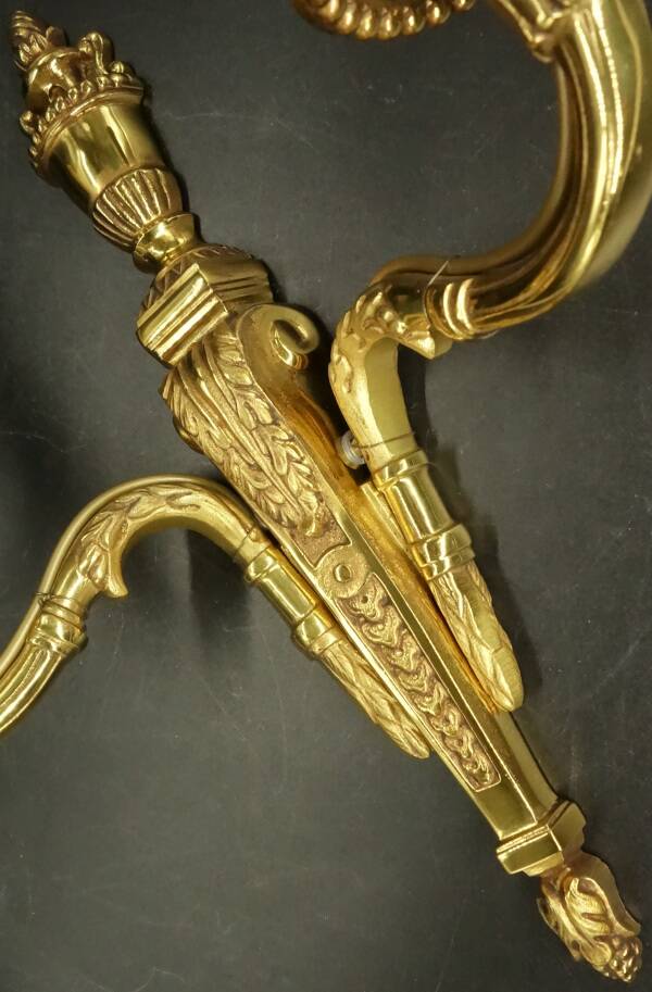 Pair of Louis XVI style urn and torch wall lights - gilt bronze