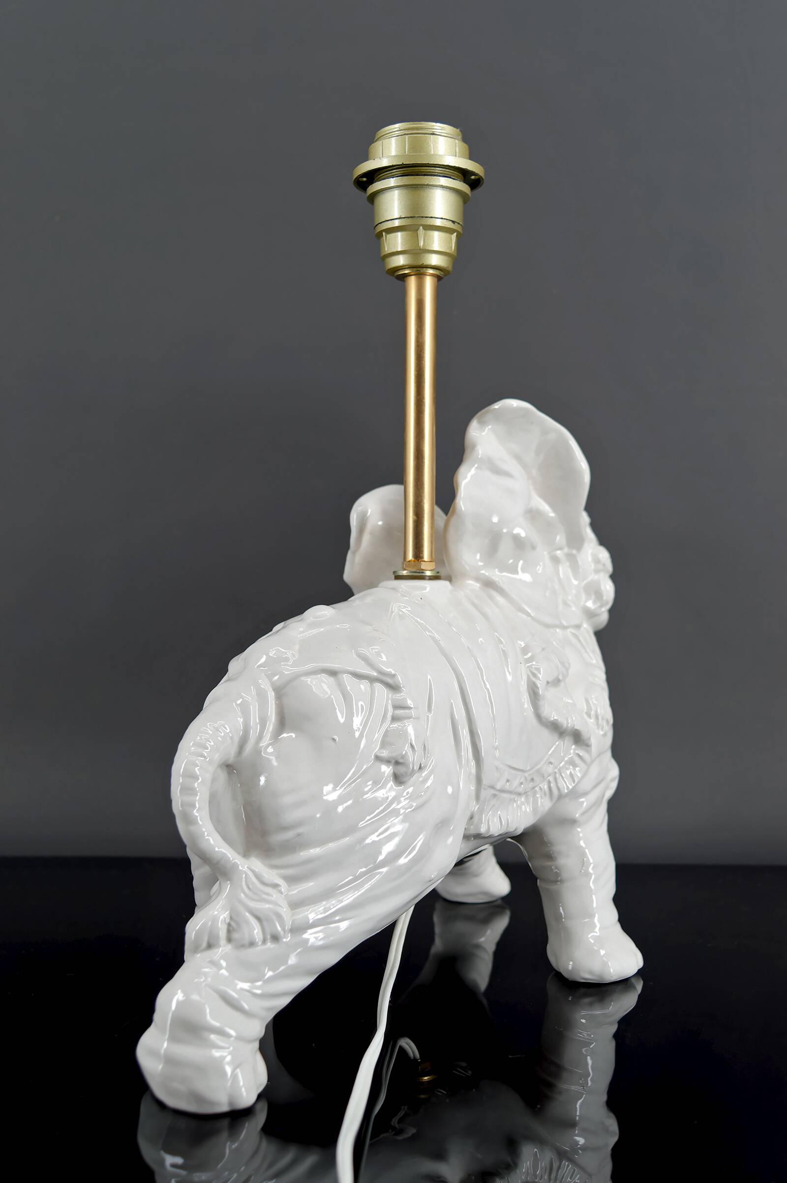 Pair of White Ceramic Sculptural Lamps, Elephants, Italy, 1970