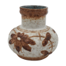 Vintage enamelled ceramic vase, floral, brown, beige - 1970s
