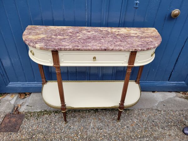 Console desserte Louis XVI en acajou massif et marbre vers 1850