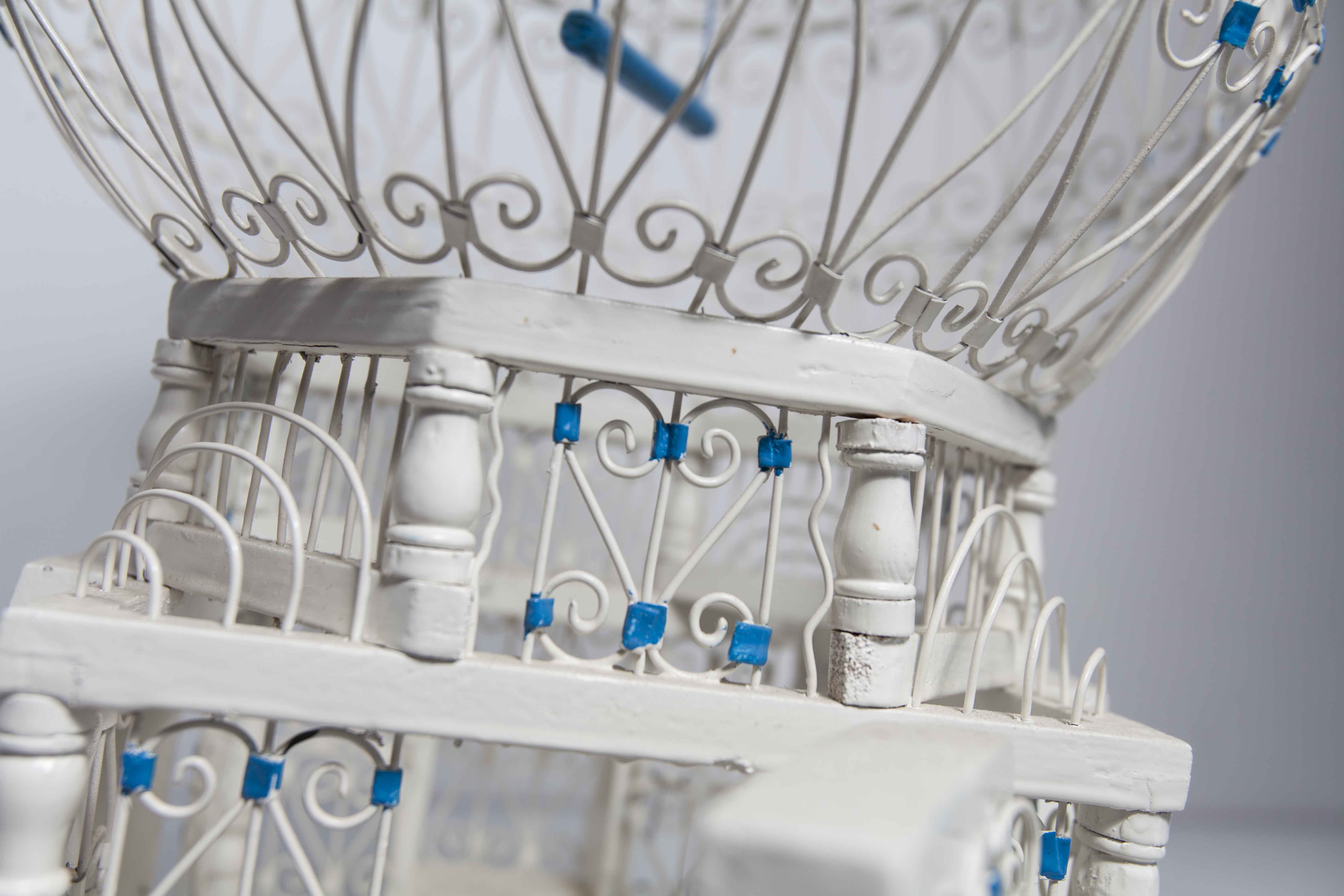 Oriental bird cage 1960 hand-painted wood and metal