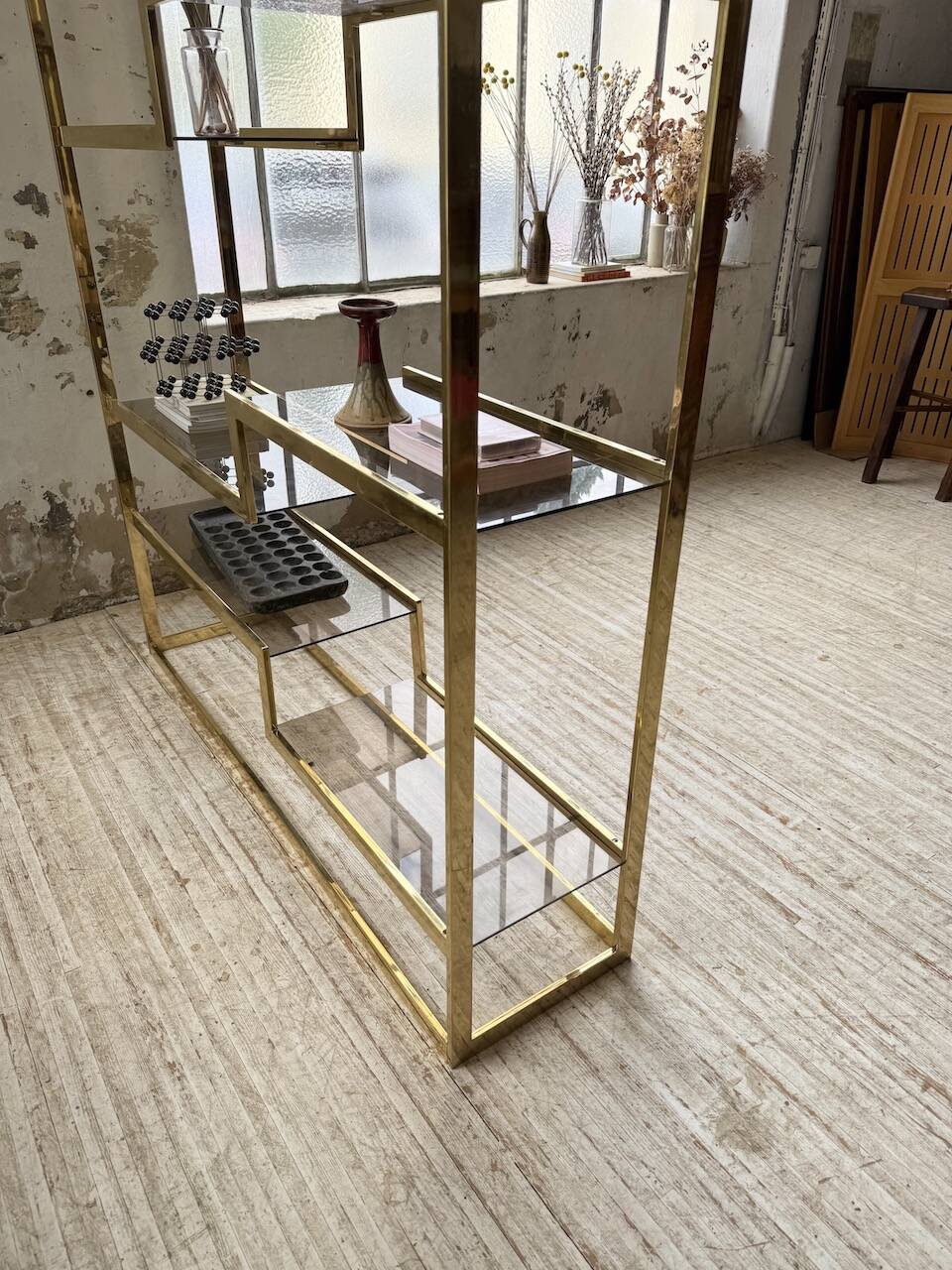 Brass shelf 1970 Belgo Chrom regency