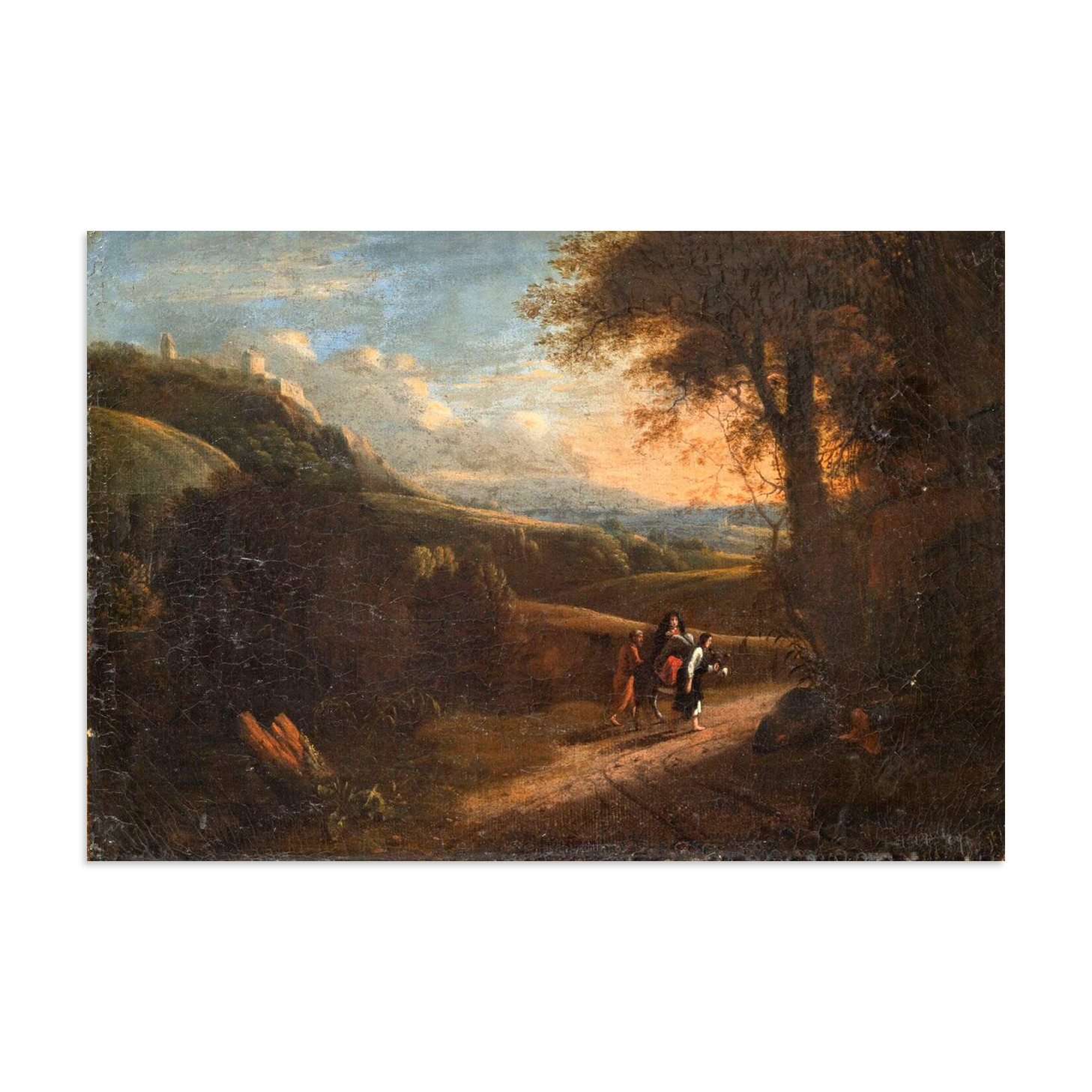 HST "The flight into Egypt, landscape at setting sun" by Hermann van Swanevelt (1600-1655)