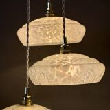 Vintage triple suspension lampshade in Clichy glass bench