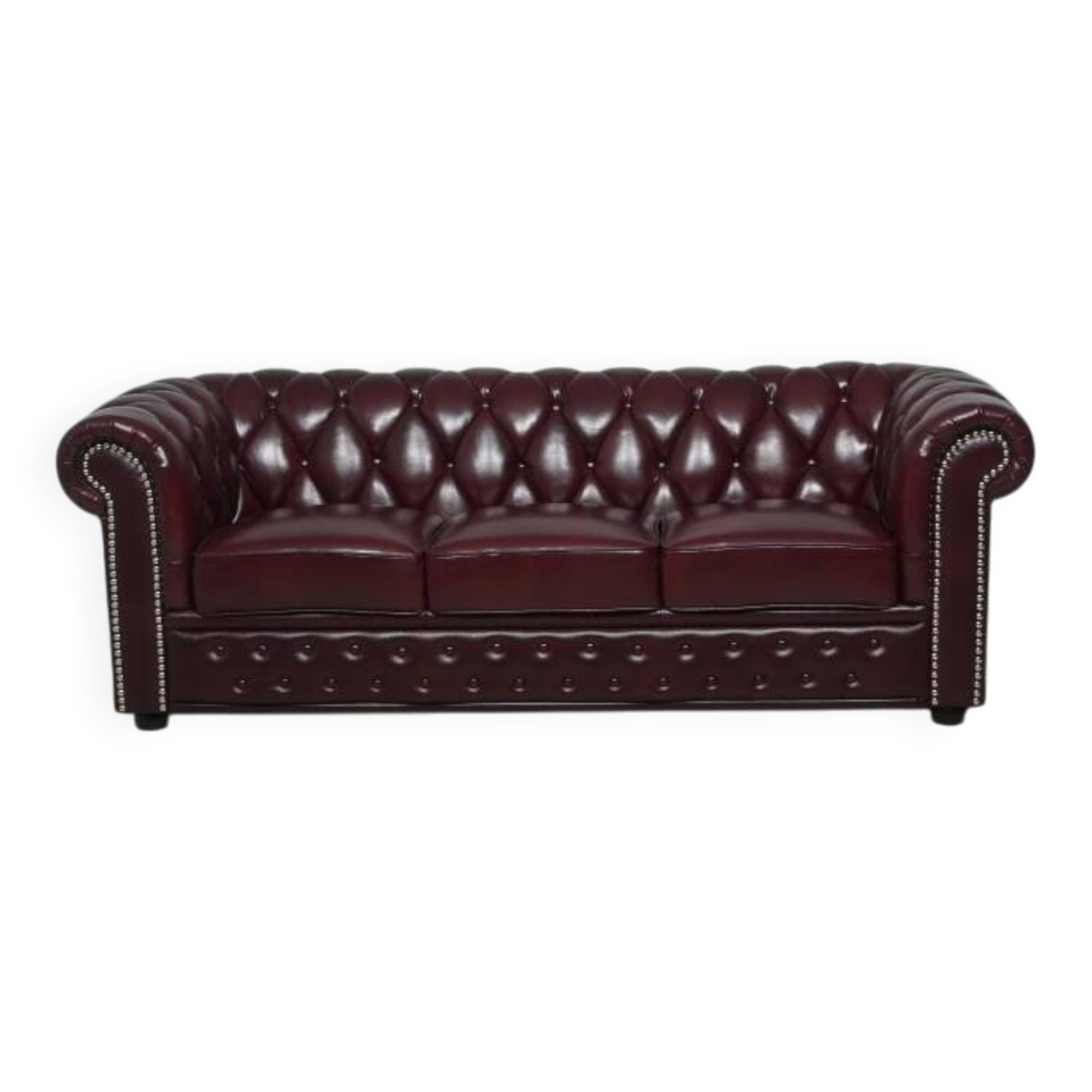 Vintage 3-seater Chesterfield sofa in burgundy leather - teak frame, 1960s.