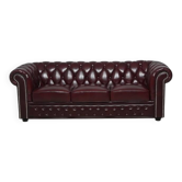 Vintage 3-seater Chesterfield sofa in burgundy leather - teak frame, 1960s.