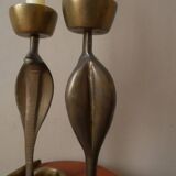 Pair of bronze cobra candlesticks, tribal ethnic decorative object, handcrafted