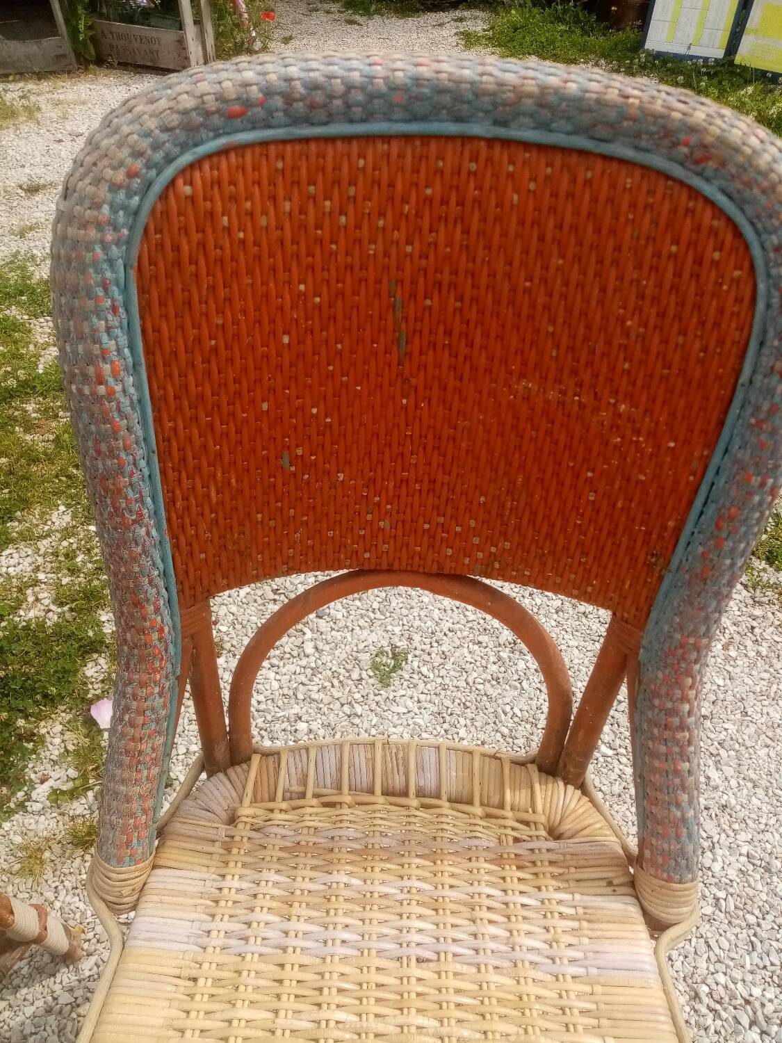 Pair of art deco garden chairs in patinated woven wicker
