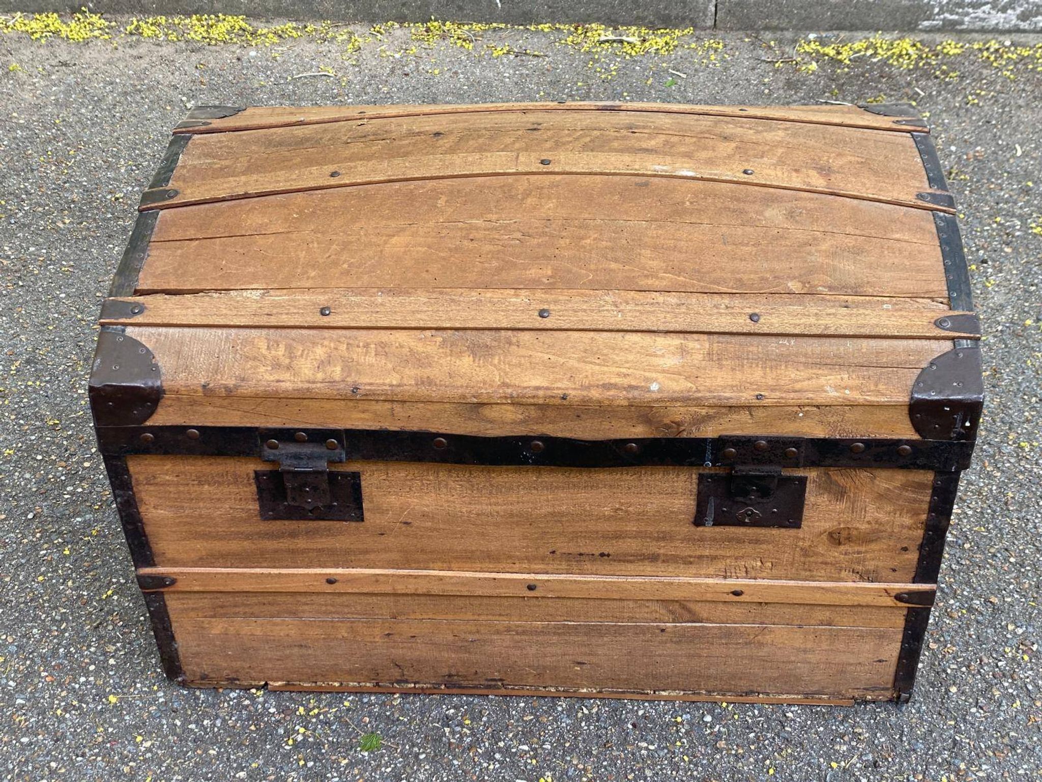 19th-century vintage wooden mallet with steel reinforcement.