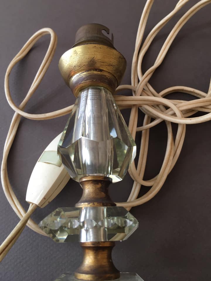 Faceted cut glass lamp base with brass base