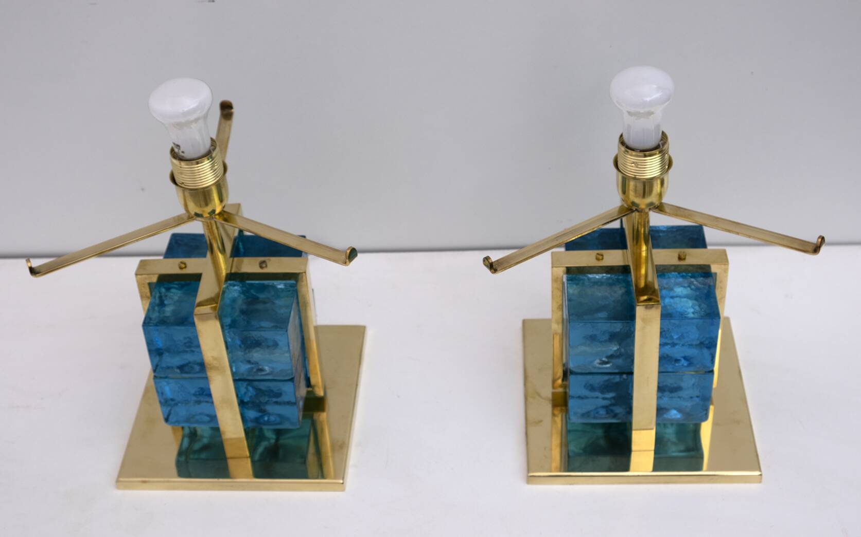 Pair of Contemporary Murano Glass and Brass Table Lamps