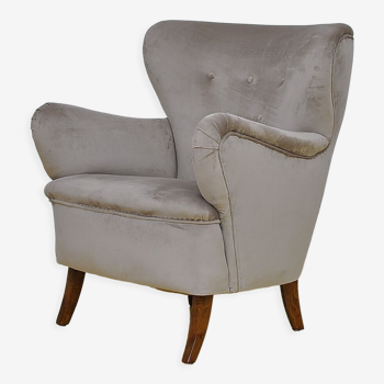 Swedish Velvet Wingback Armchair, 1950s