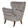 Fauteuil suédois en velours Wingback années 1950