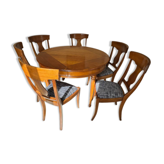 Extendable table and 6 chairs in cherry wood, Roche-Bobois Les Provinciales orangery model