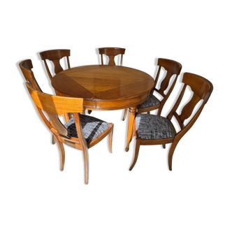 Round dining table set with two extensions and 6 chairs - Roche-Bobois cherry Les Provinciales