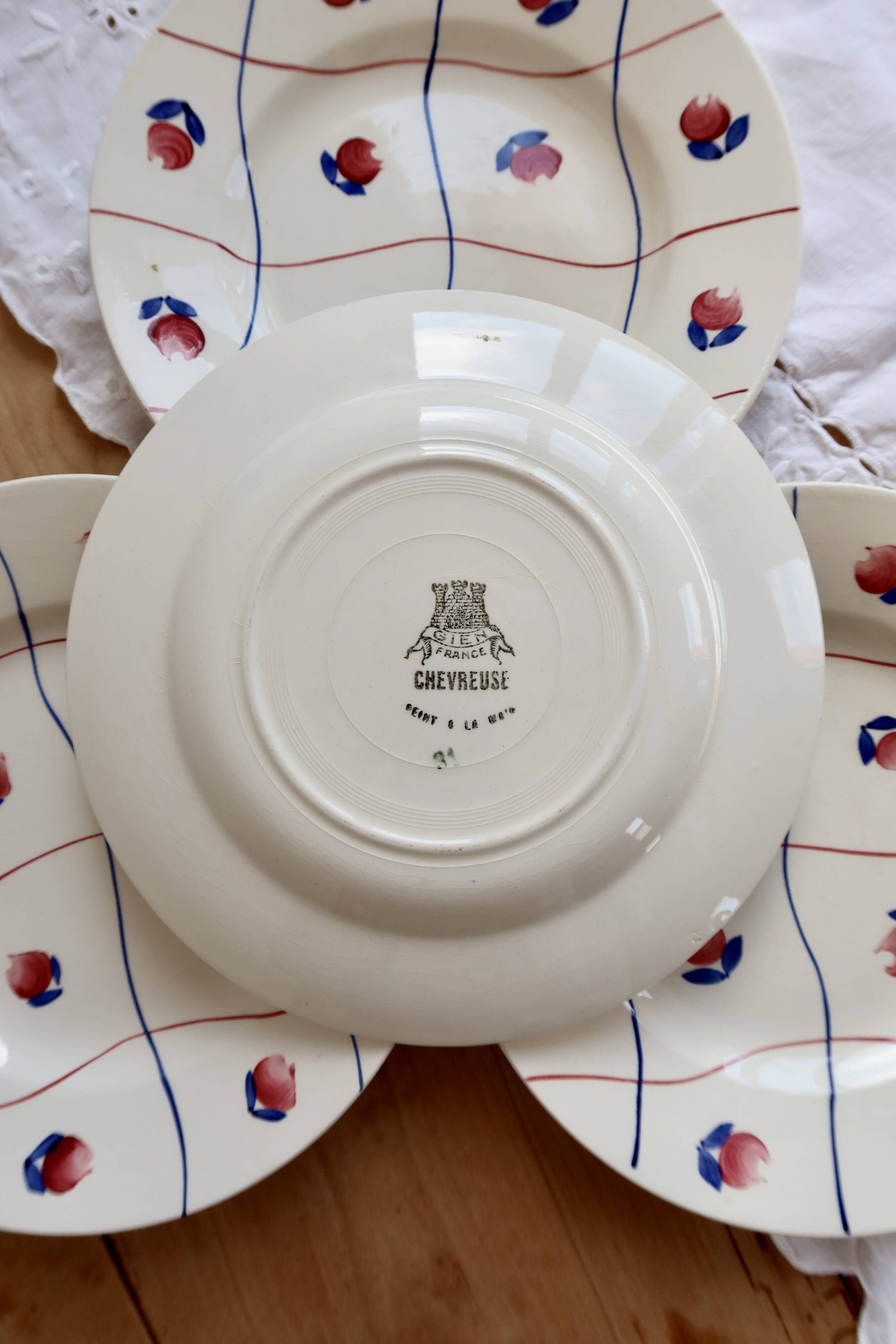 4 vintage dessert plates Gien - Chevreuse model