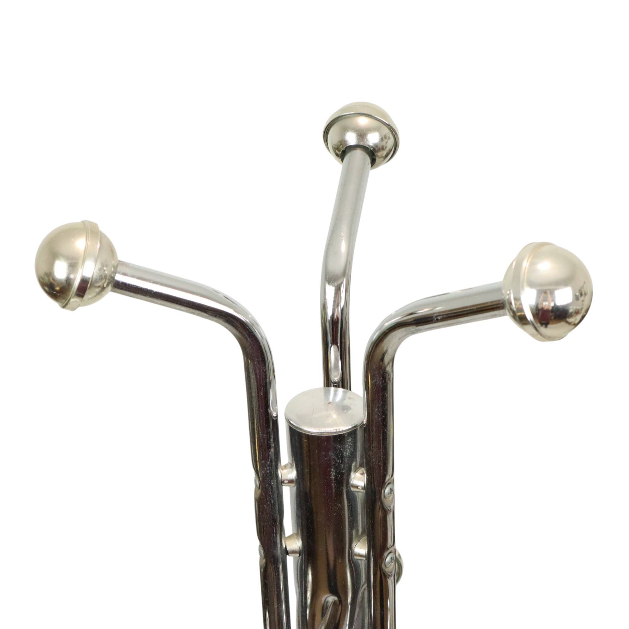 Vintage Standing Coat Rack Chrome Marble Space Age 166cm