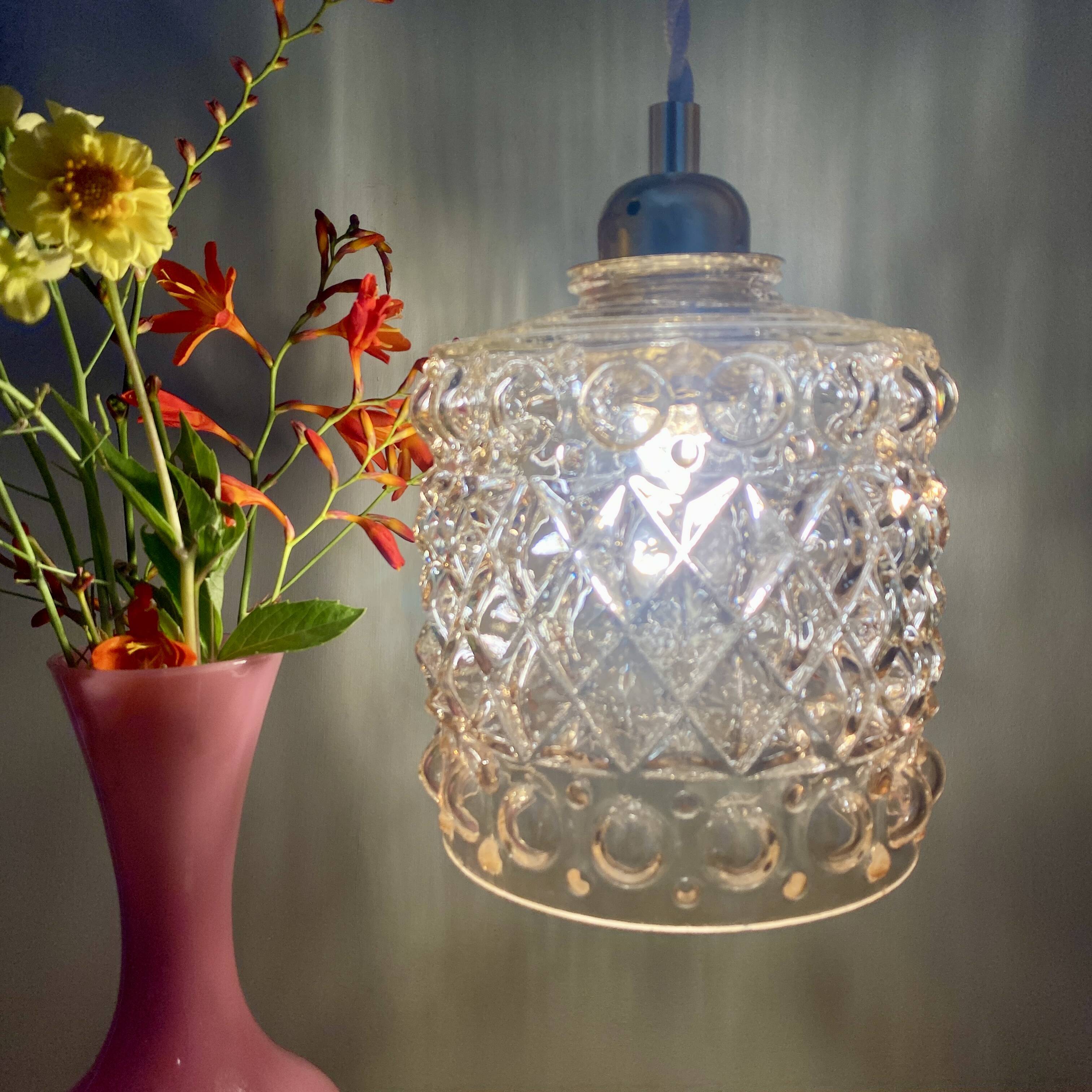 Vintage amber glass globe pendant light