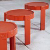 3 nesting tables in orange plastic by Prisunic, 1970.