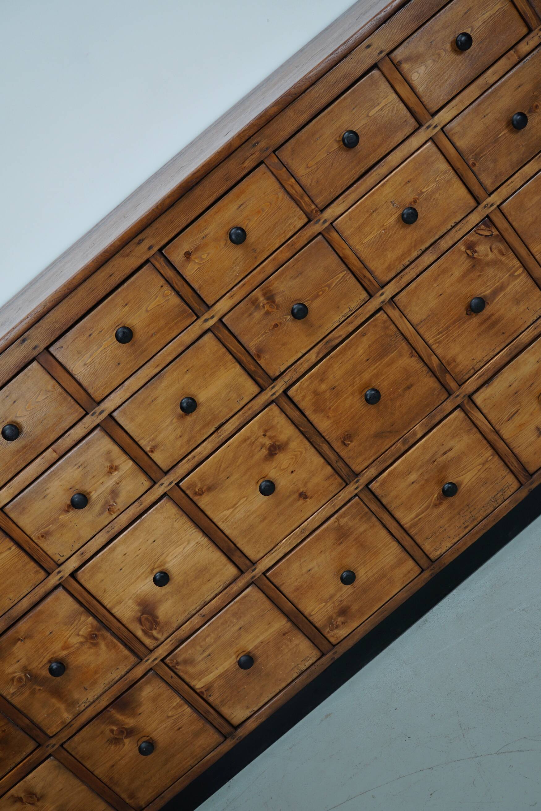Large German Pine Industrial Apothecary / Shop Cabinet, 1950s