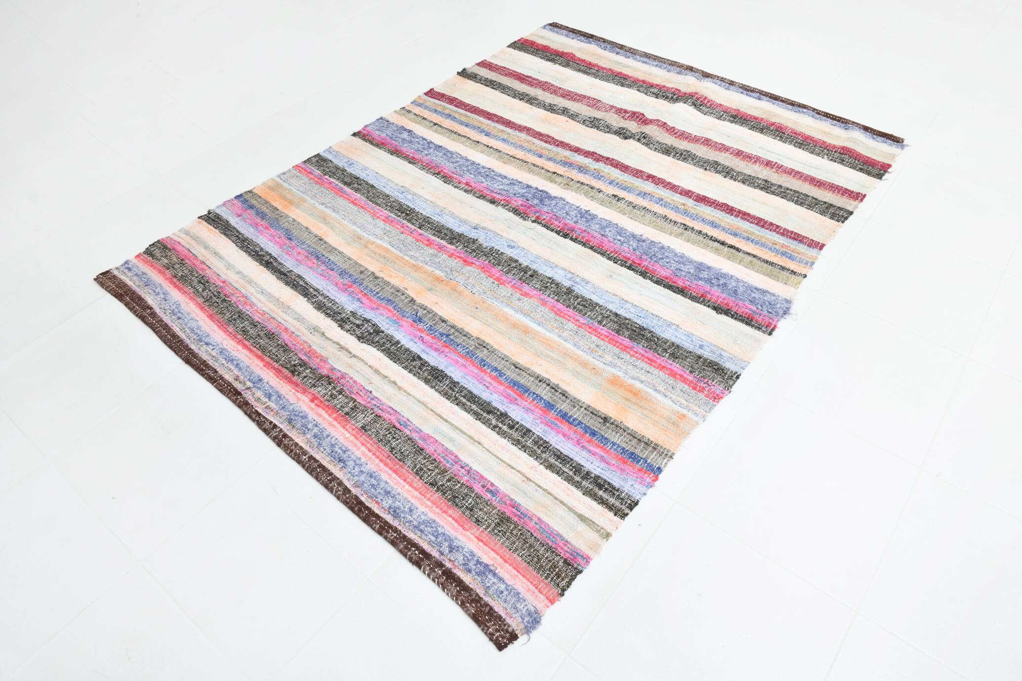 Multicolor Striped Modern Kilim Rug, 161x220Cm